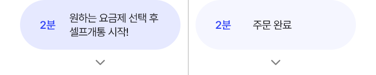 eSIM : 2분, 요금제 선택 후 셀프개통 시작!, USIM : 2분 주문 완료