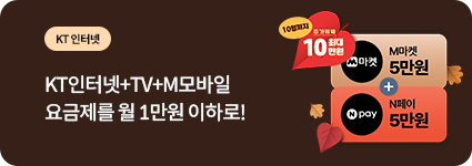 KT 인터넷 / KT 인터넷+TV+M모바일 요금제를 월 1만원 이하로!