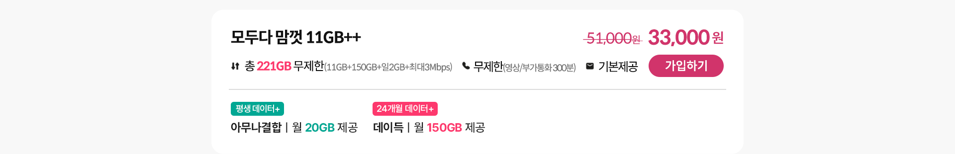 모두다 맘껏 11GB++ 가입하기