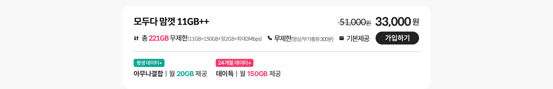 모두다 맘껏 11GB++ 가입하기