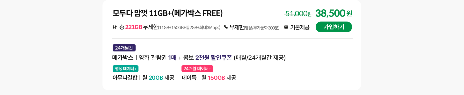 모두다 맘껏 11GB+(메가박스 FREE)