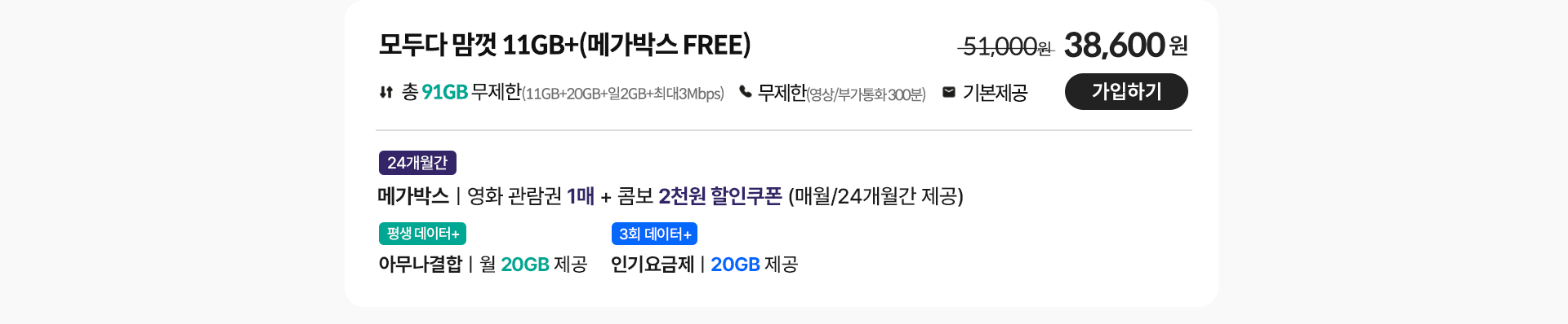 모두다 맘껏 11GB+(메가박스 FREE)