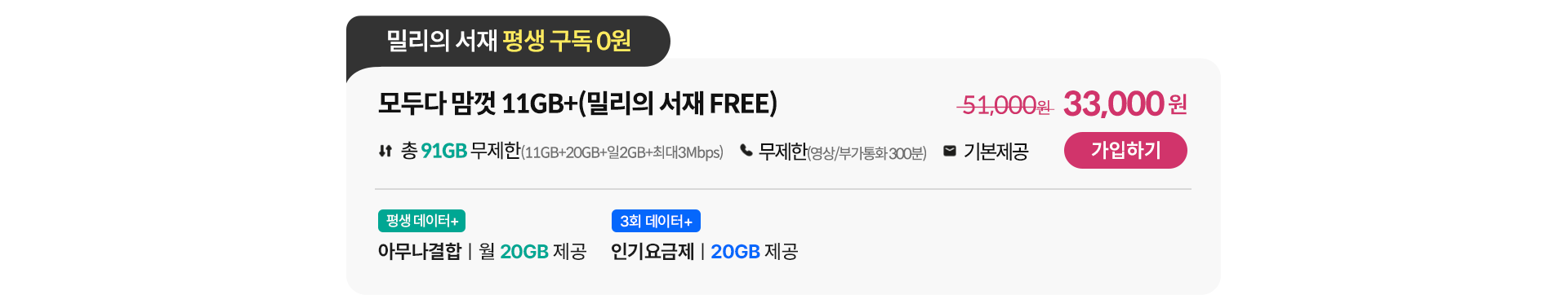 모두다 맘껏 11GB+(밀리의 서재 FREE)