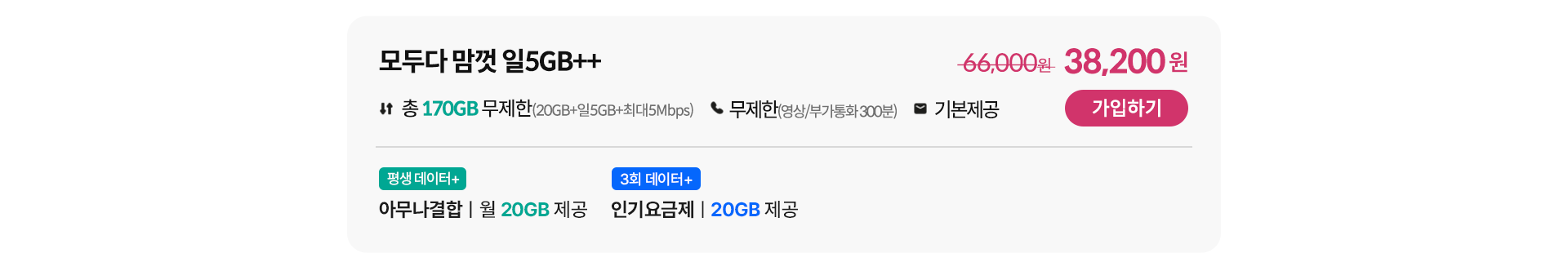 모두다 맘껏 일5GB++ 가입하기
