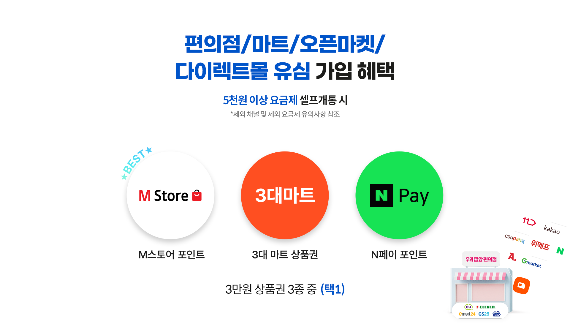 편의점/마트/오픈마켓/다이렉트몰 유심 가입 혜택