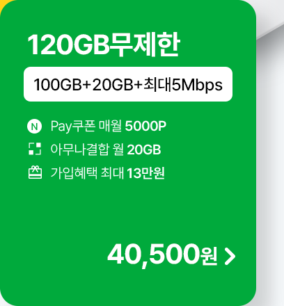 모두다 맘껏 100GB+(PAY쿠폰_5000P) 가입하기