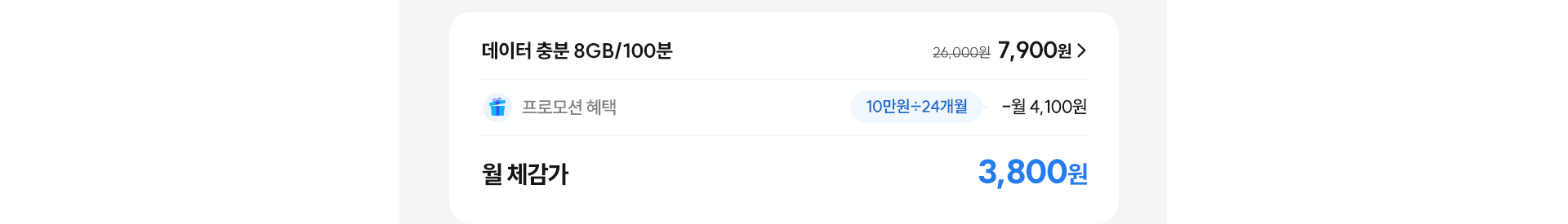 데이터 충분 8GB/100분