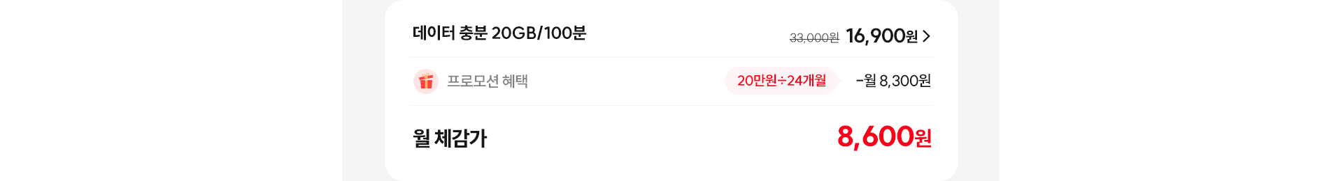데이터 충분 20GB/100분