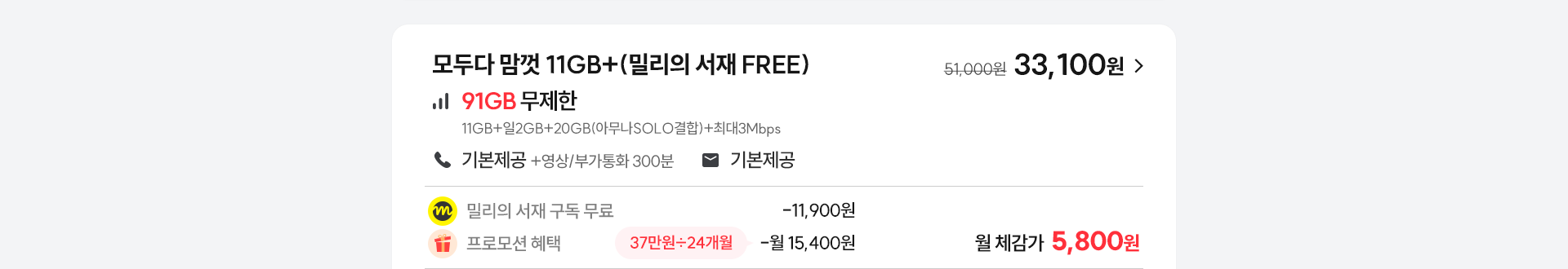 모두다 맘껏 11GB+(밀리의 서재 FREE)