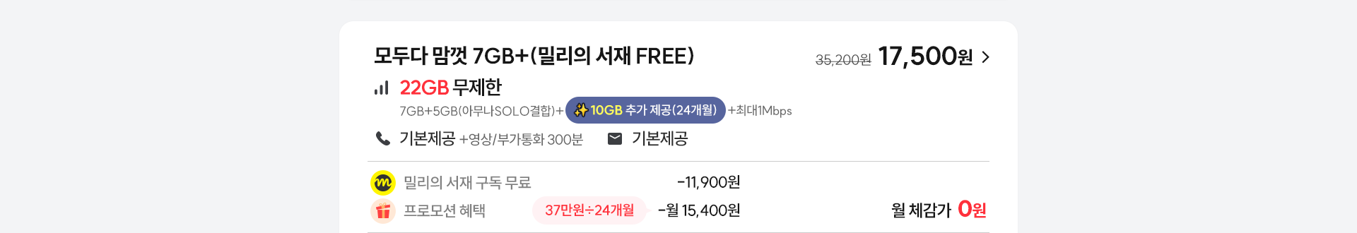 모두다 맘껏 7GB+(밀리의 서재 FREE)